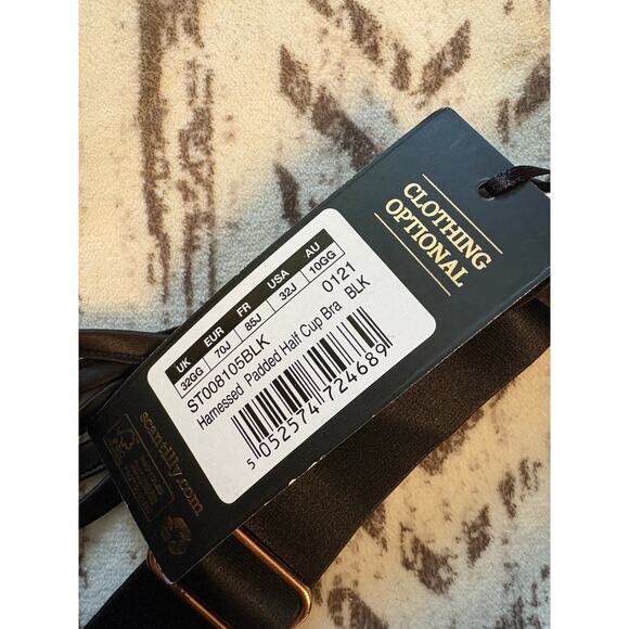 Scantilly logo Harnessed Padded Half Cup Bra Black DD-HH - Picture 3 of 5